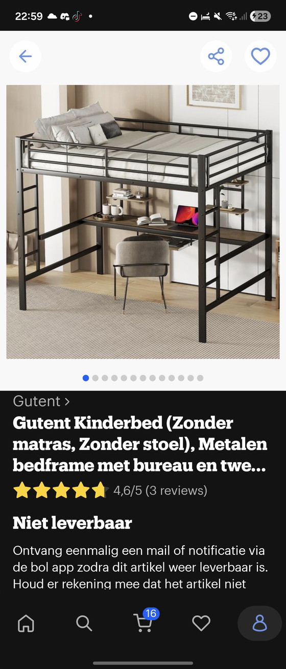 Image 1 of Lit mezzanine Gutent 140x200 avec matelas, échelle et bureau
