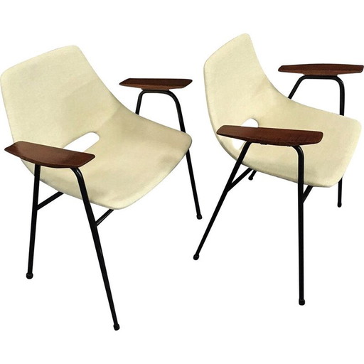 Coppia di poltrone da ponte vintage modello Tonneau di Pierre Guariche - Edizione Steiner - 1954