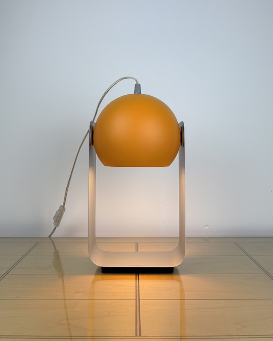 Image 1 of Tafellamp, Massief, Metaal, Oogbal, Ruimtetijdperk, Spoetnik-ontwerp, UFO, Oranje Oogballamp in Retrostijl, Industrieel ontwerp