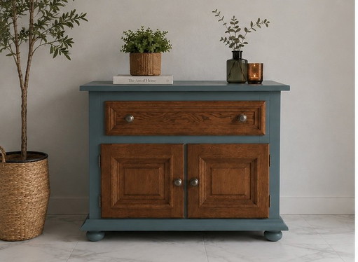Massiver Eichenschrank/Sideboard, einzigartig in Petrolblau