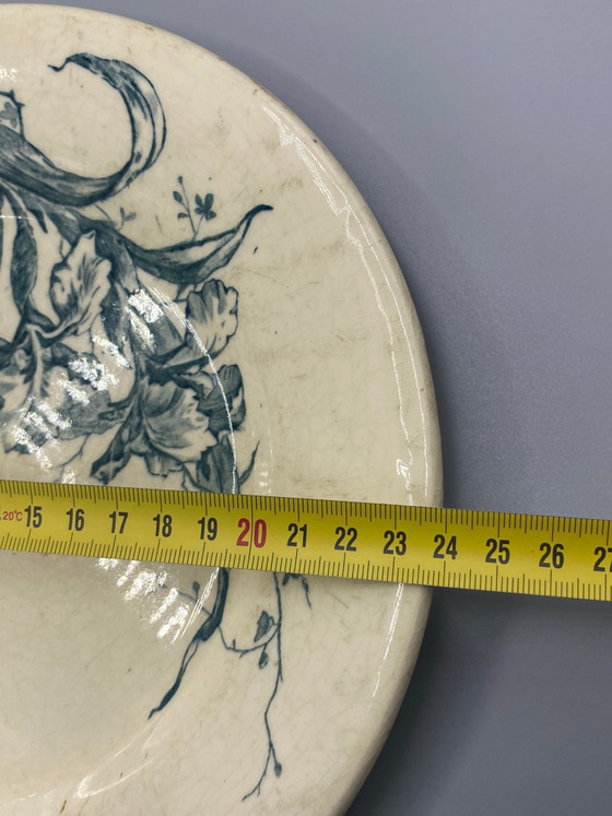 2 Gien faience borden – Japonisme – Blauw bloemmotief – Eind 19e eeuw – Servies (photo 4 of 5)