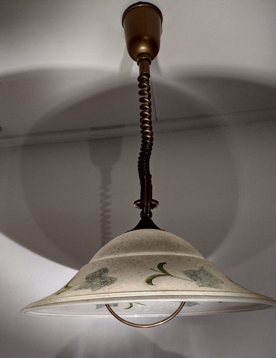 Image 1 of Vintage Adjustable Glass Pendant Lamp