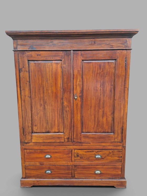 Klassieke Teakhouten Servieskast, Kabinet, Linnenkast, Met Lades Afm: 152x61cm En 203cm Hoog. – Kasten, Wood (photo 3 of 5)