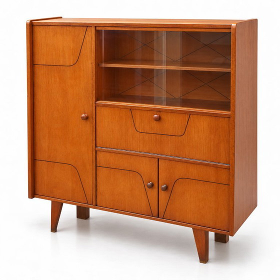 Buffet haut vintage Mid-Century – Armoire murale en bois avec vitrine années 50/60 – Wood (photo 2 of 6)