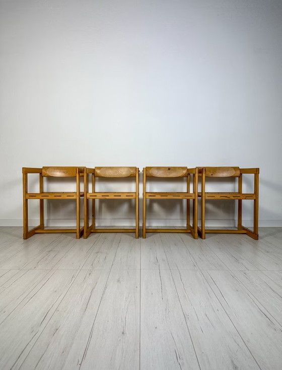 Image 1 of 4x Vintage grenen model 313 Trybo stoelen van Edvin Helseth jaren 60