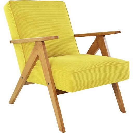 Poltrona Kompas vintage in velluto a coste giallo, 1970