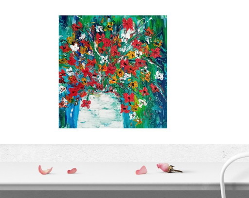 Peinture d'un vase avec des fleurs