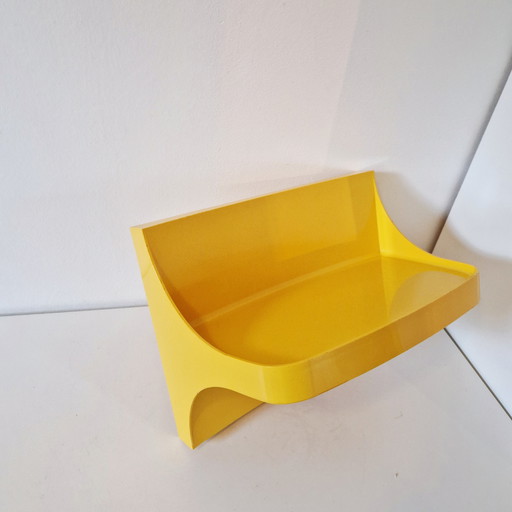 70's Space Age yellow vintage plastic wall shelf