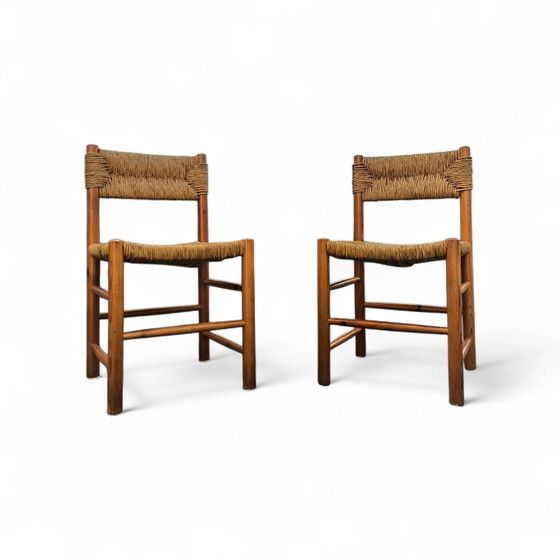 2 x pine wood woven reed dining chairs / France 1950s (photo 26 of 40)