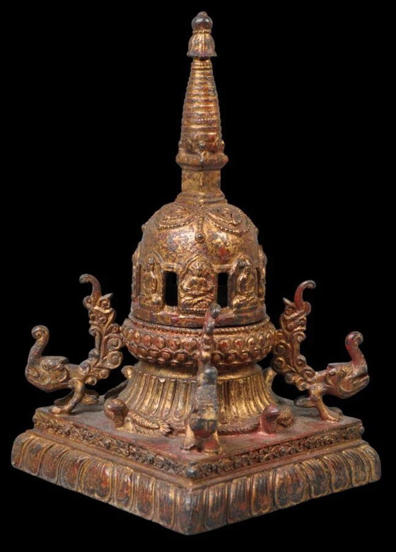La Pieza de Michael Backman: Shikarakuta Nepalí de Bronce Dorado de Calidad Museo - Siglo XVII – Esculturas (photo 9 of 9)