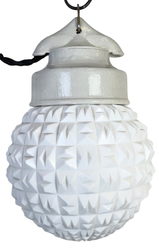 Vintage White Porcelain Pendant Light, 1970s