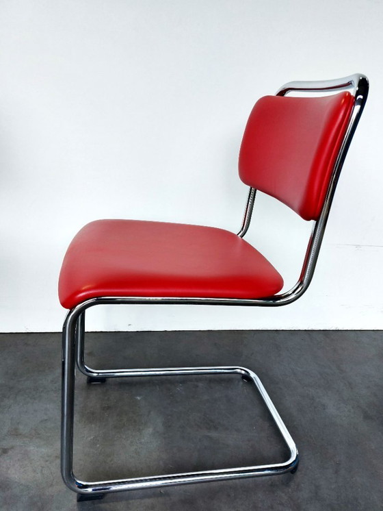 Image 1 of 4 sillas Gispen 101 | cromo pulido | cuero rojo | como nuevas