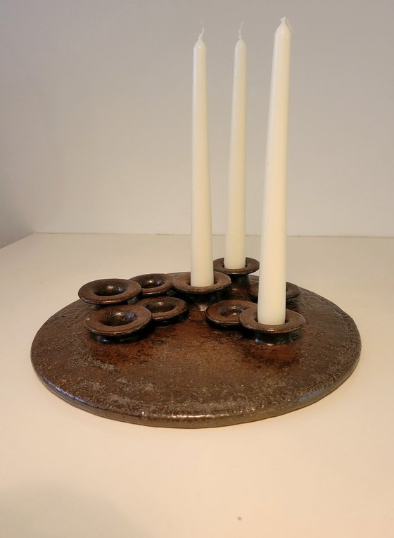 Image 1 of Brutalist ceramic candle holder by Rudi Stahl 1970