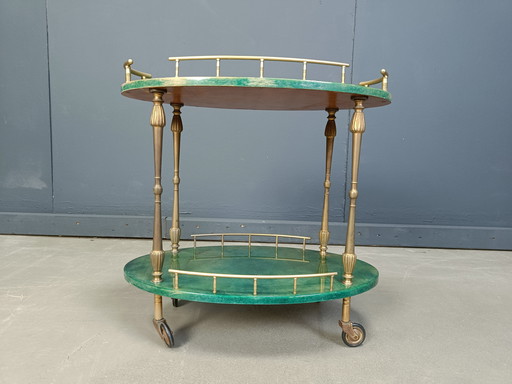 Italian Lacquered Goatskin Bar Cart by Aldo Tura, 1960s