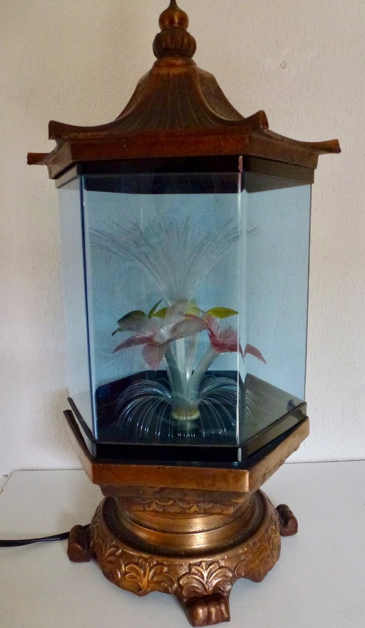 Vintage Pagoda Fiber Optic Lamp: Roterende, kleurveranderende lamp met bloemen.