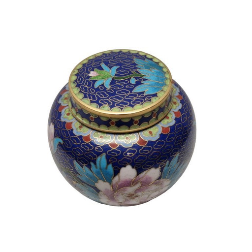 Vintage blauwe cloisonné gemberpot