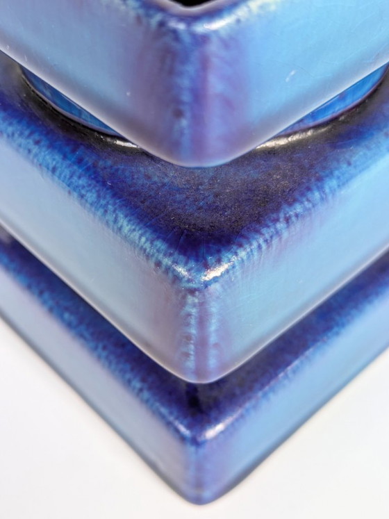 Cari Zalloni for Steuler Vase, Model 510, Space Age Ceramic Pillar, Cobalt & Turquoise (photo 10 of 16)