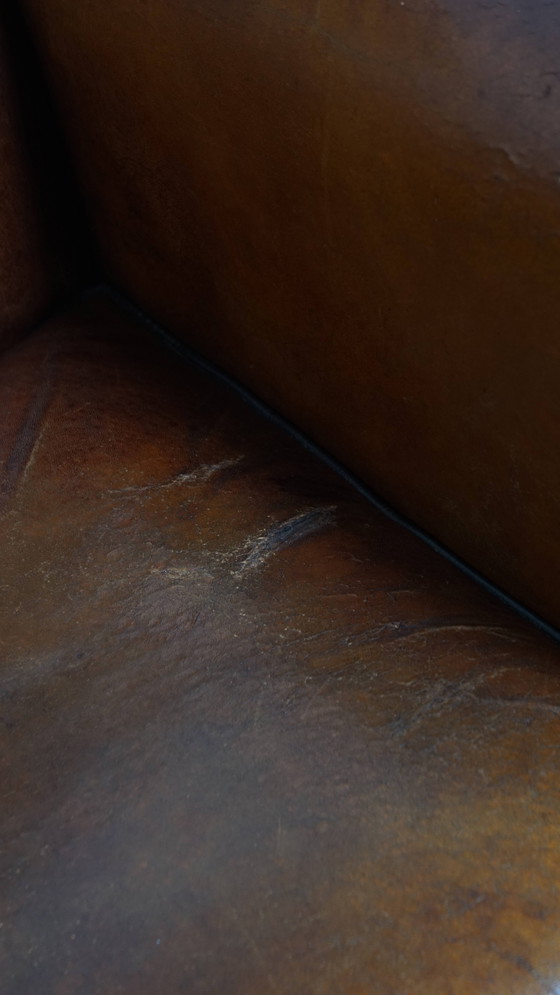 Image 1 of Fauteuil vintage en cuir de mouton de style Art Déco