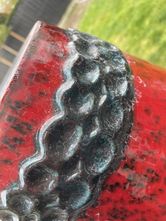 Image 1 of Vintage Duitse Fat Lava Vaas Paarden Jaren 70