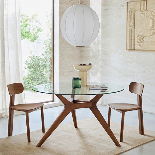 Mesa de comedor redonda de cristal Maricielo 130 cm (La Redoute) – AM.PM (Base de nogal)