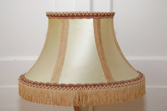 Image 1 of Tafellamp Tafellamp messing natuursteen franjes 70s J Vintage