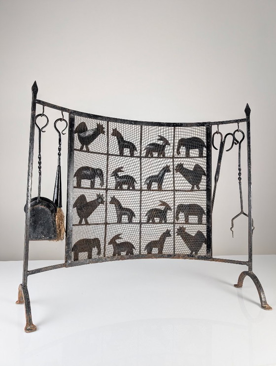 Image 1 of Pantalla de fuego de hierro forjado con forma de animal de Atelier Marolles, década de 1950