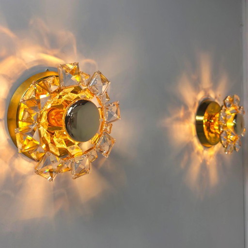 Palwa Germany wall lamps. 70s mid-century crystal gold-plated