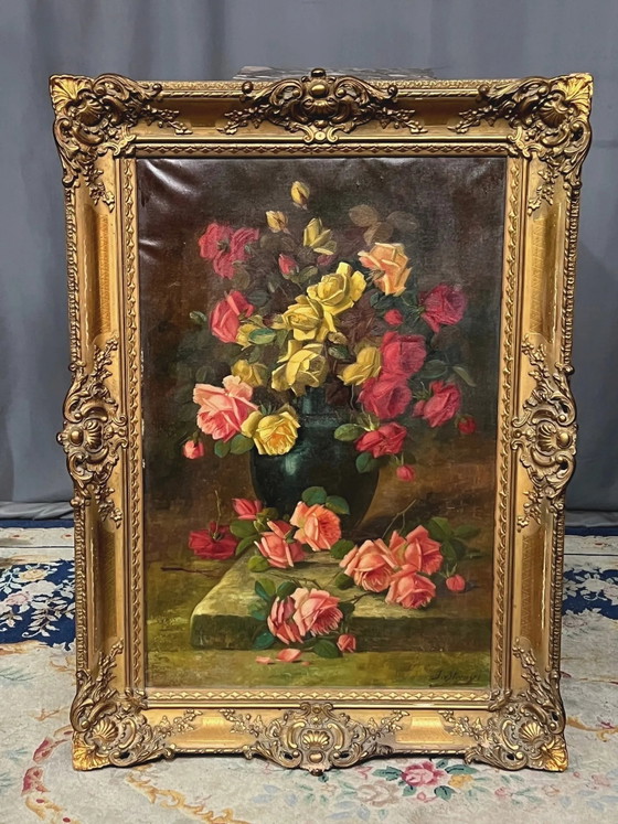 Old still life signed with roses. – Paintings & Drawings, Canvas (photo 10 of 10)