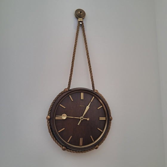 Orologio da parete vintage Mauthe – Legno, ottone e corda – Metà secolo – Brass, Other (photo 3 of 6)