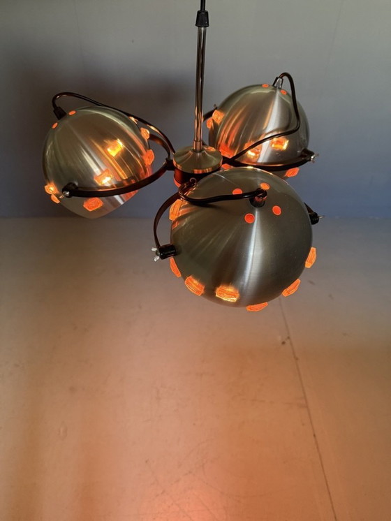 Image 1 of Eyeball Space Age Hanglamp Zilver En Oranje Vintage