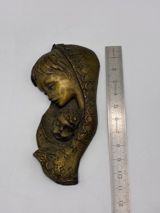 Bronzerelief Madonna mit Kind, Art-Deco-Stil, Mitte des 20. Jahrhunderts – beeldhouwkunst, Art Deco