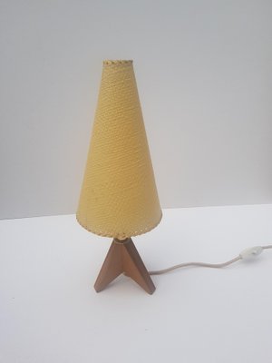 Stativ-Tischlampe mit Holzsockel, 1950er Jahre