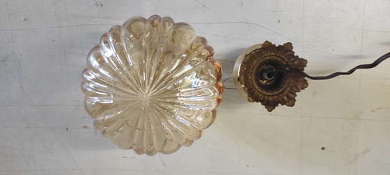 Image 1 of Amber glass globe table lamp - mid-20th century