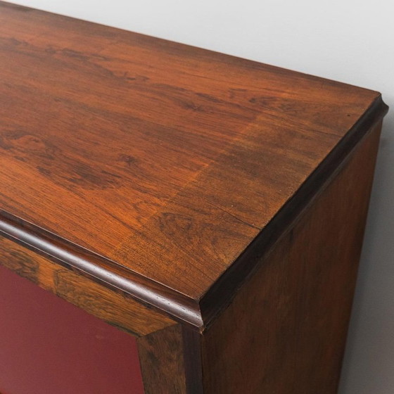 Image 1 of SCANDINAVISCH DRESSOIR IN HOUT MET DONKERROOD LEDER, VINTAGE, MODERN, JAREN 60