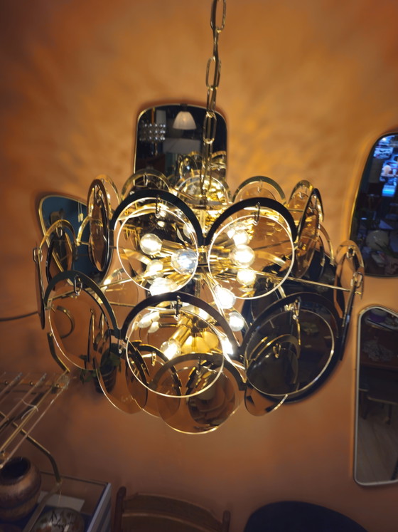 Large Vintage Design Smoked Glass Pendant Lamp 15 Sockets Chandelier Ceiling Lamp – Brass, Metal (photo 9 of 11)