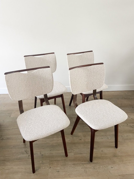 Set 4 vintage eetkamerstoelen | herstoffeerd