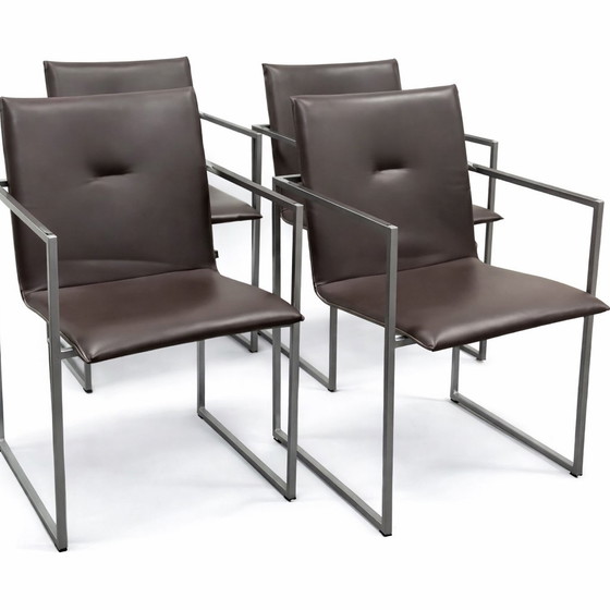 Image 1 of 8 arco frame chairs - brown leather