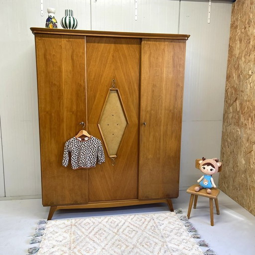 Vintage Midcentury Sixties Kledingkast Wardrobe 3 Deurs