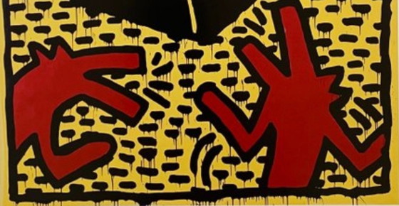 Image 1 of Keith Haring: "Red Dogs with Pyramid, 1982". Lizensiert von Artestar New York. In ausgezeichnetem Zustand.