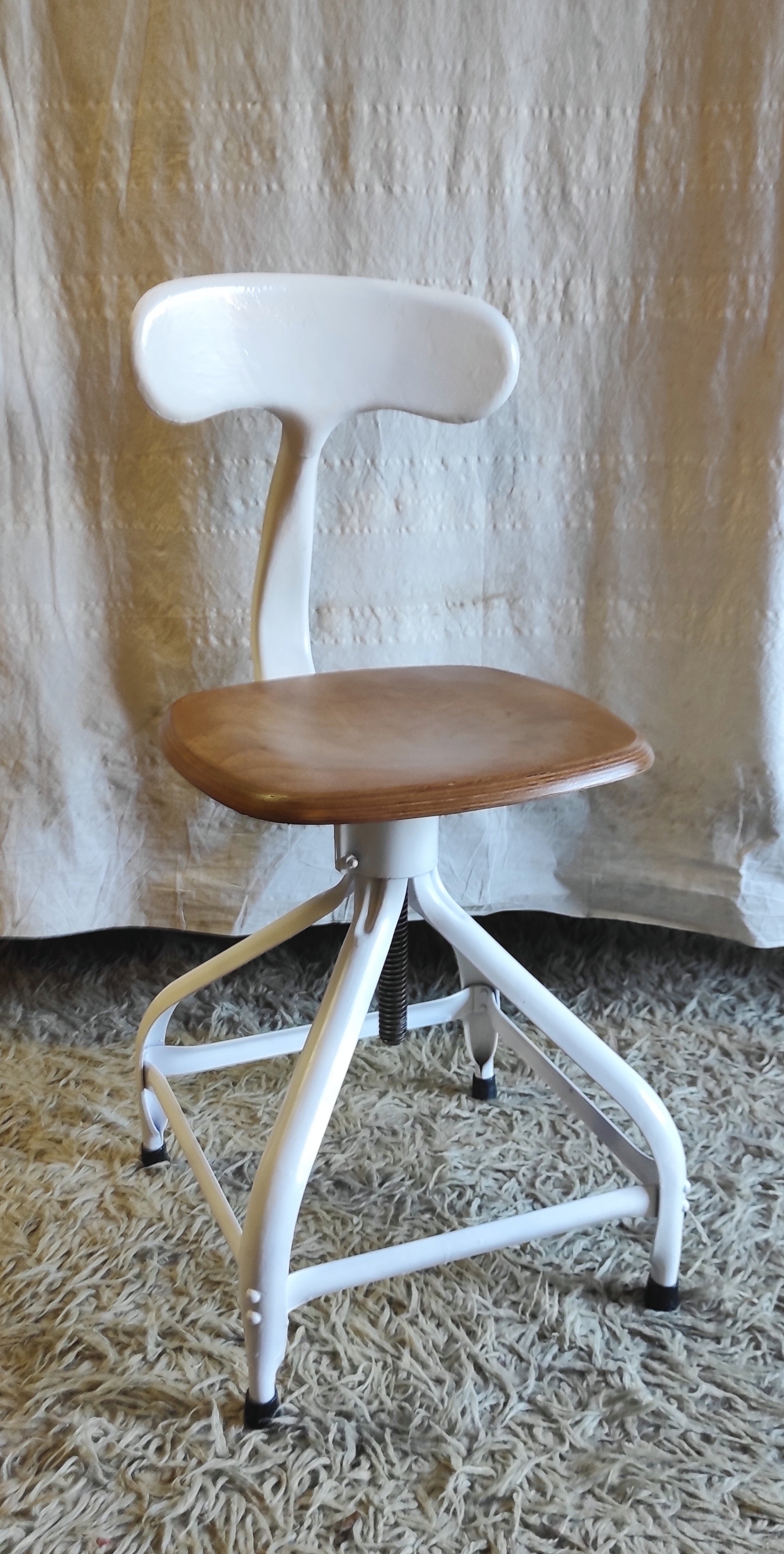 Sedia da officina di Nicolle in metallo e legno - anni '60