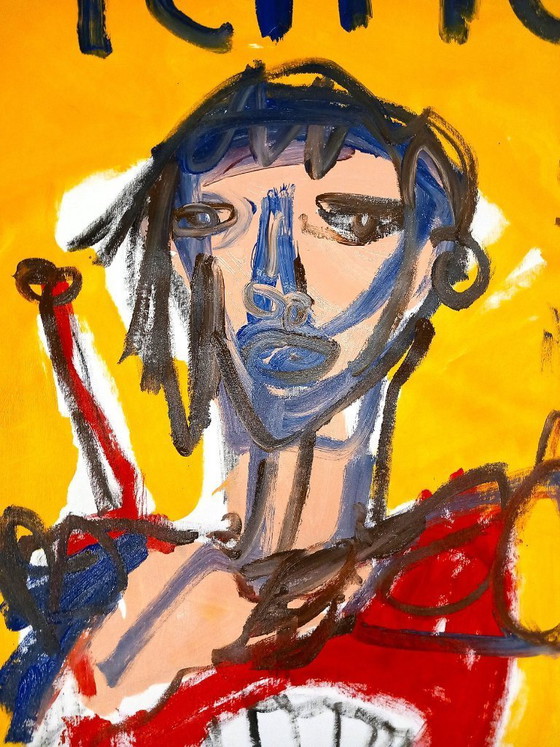 Image 1 of Monumentaal Schilderij 160x120 – "Pèlerin" van 0xec6d0 (Basquiat-stijl) COA
