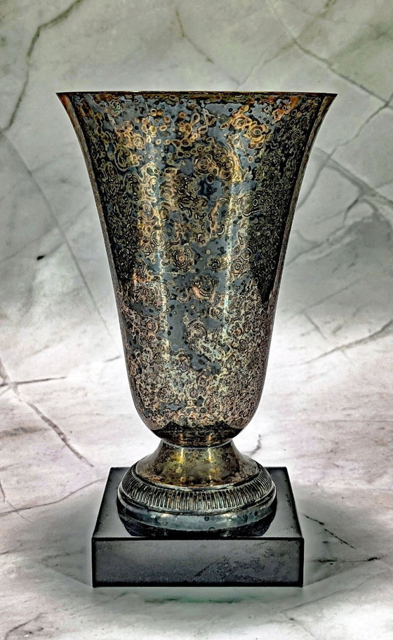 Image 1 of Coppa decorativa vintage in metallo anticato placcato argento