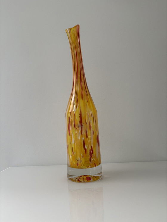 Image 1 of Fidrio Exclusive Collection bottle vase, in yellow, red, and white glass