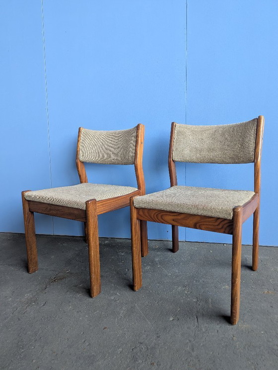 Image 1 of 2x Esszimmerstühle aus beigefarbenem/braunem Teakholz im Mid-Century-Stil