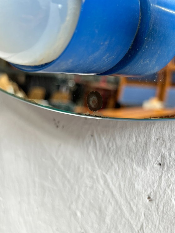 Image 1 of Specchio vintage, metallo blu, con illuminazione. Italia anni '90