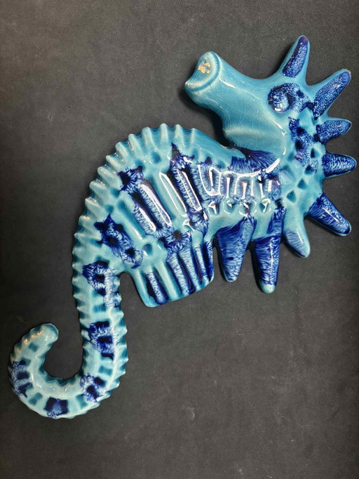 Decoración de caballito de mar con pátina azul, decoración de pared, arte costero, cocina azul agua, playa