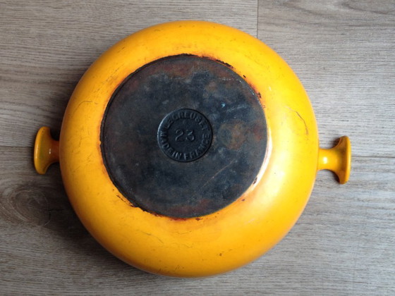 Image 1 of Le Creuset 23 La Mama Enzo Mari vintage yellow cast iron casserole dish