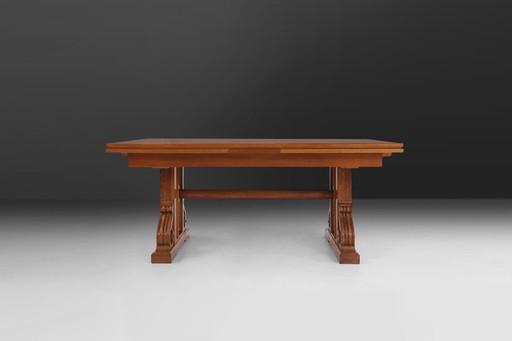 Uitschuifbare Art Deco eettafel in volledig eiken, jaren 1940