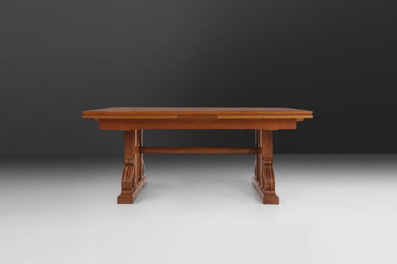 Image 1 of Table de salle à manger extensible Art déco en chêne massif, années 1940