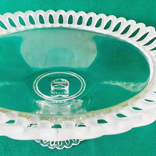 Cuenco de postre y frutero de cristal vintage de mediados de siglo con base de cristal, década de 1960